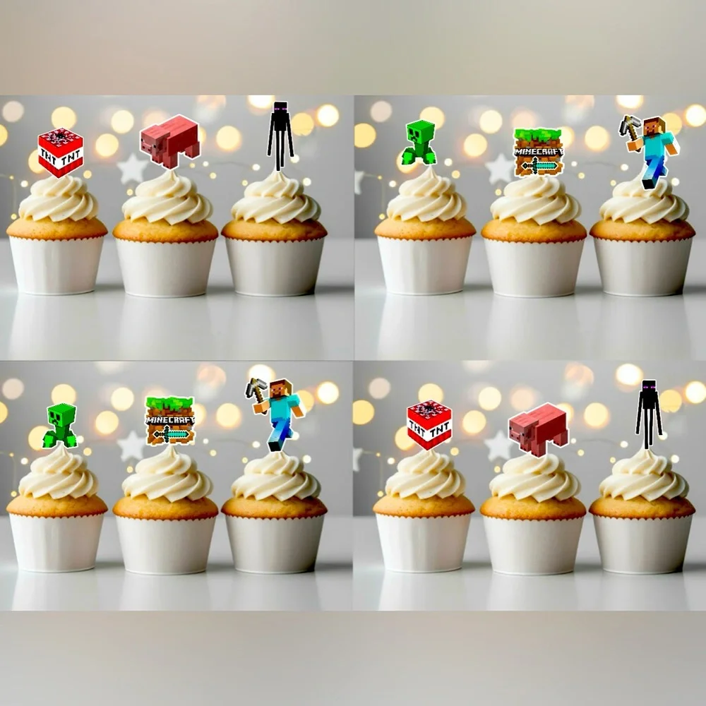 Minecraft characters birthday cupcake toppers